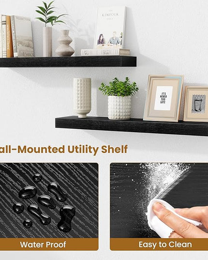 Fun Memories Floating Shelves 30 Inch, Wall Mounted Wood Shelf Set of 2, Farmhouse Decor for Bathroom, Bedroom, Kitchen, Living Room, Black