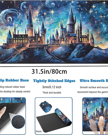 Blue Castle Desk Mat Aesthetic Cute Desk Pad, Extended Large Mouse Pad XXL Gaming Keyboard Pad, Computer Desktop Mouse Mat Full Desk Laptop Mat, Fantasy Art Office Desk Accessories 31.5" x 15.7"