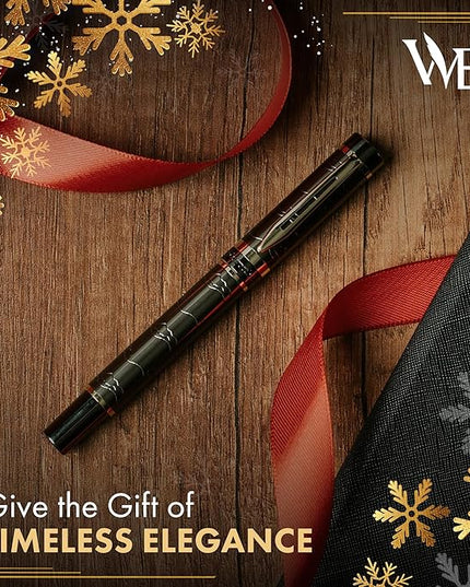 Wordsworth & Black Primori Fountain Pen Set [Gunmetal Gold]; Extra Fine Nib, Gift Case, 24 Ink Cartridges, Refill Converter, Manual; Journaling, Calligraphy, Smooth Writing Pens; Left and Right Handed