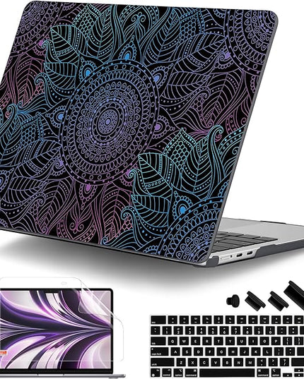 DONGKE for M4 MacBook Air 13.6 Inch Case 2025 2024 2023 2022 Model A3240 A3113 A2681 M3 M2 Chip, Plastic Hard Shell Case Cover with Touch ID for MacBook Air 13 Inch M4 - Colorful Mandala