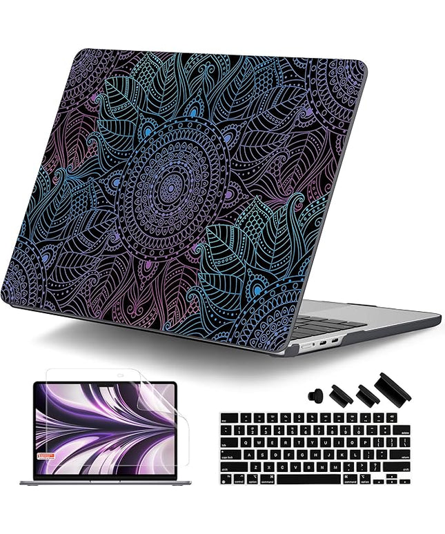 DONGKE for M4 MacBook Air 13.6 Inch Case 2025 2024 2023 2022 Model A3240 A3113 A2681 M3 M2 Chip, Plastic Hard Shell Case Cover with Touch ID for MacBook Air 13 Inch M4 - Colorful Mandala