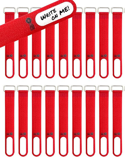 Wrap-It Storage Cinch-Straps, 5" 20 Pack (Red), Features Metal Buckle and Write on Label for Easy Cord Identification and Cable Management, Reusable Multi-Purpose Securing Cinch Straps