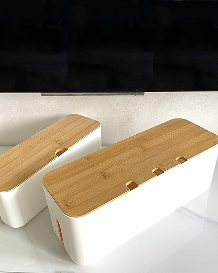 2 Pieces Cable Management Box|Cord Organizer Box| Hide and Conceal Power Strips and Electrical Cords from TVs, Computers, and Desks (White 2PCS)