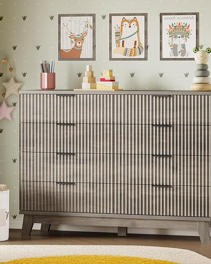 BORNOON 53" Tall Dresser for Bedroom, 8-Drawer Fluted Chest of Drawers, Modern Wood Highboy with Metal Slides and Handles, Anti-Tip Kit, Vertical Clothes Storage Organizer for Apartment, Closet