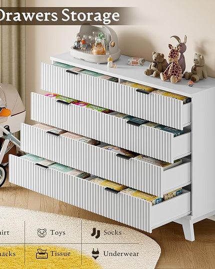 BORNOON 53" Tall Dresser for Bedroom, 8-Drawer Fluted Chest of Drawers, Modern Wood Highboy with Metal Slides and Handles, Anti-Tip Kit, Vertical Clothes Storage Organizer for Apartment, Closet