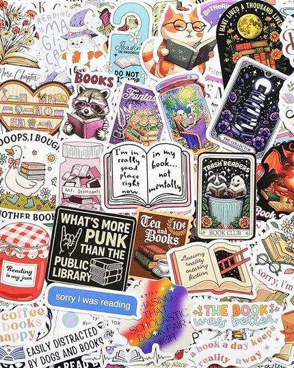 300 PCS Book Stickers for Kindle, Bookish Sticker Pack Reading Waterproof Vinyl Decals for Laptop, Ebook Readers, Water Bottle, Phone, Journal, Scrapbook, No Repeats (Glossy)