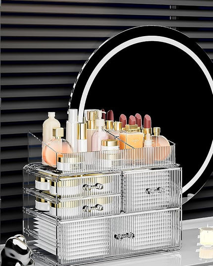 ZHIAI Stackable Storage Drawer, Acrylic Organizer, Cosmetic Organizer for Dresser, Vanity, Kitchen Cabinet, Bathroom, Under Sink, Home Organization and Storage (1 Top 3 Drawers)