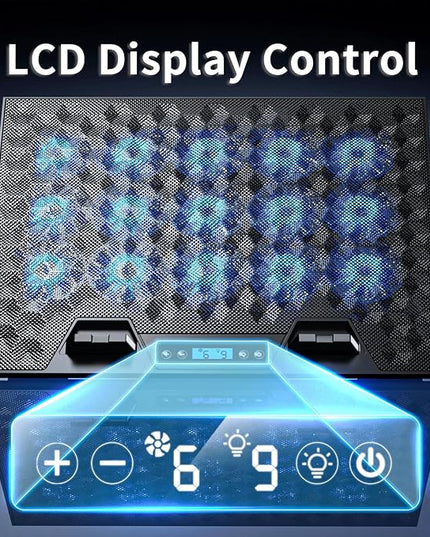 AICHESON Gaming Laptop Cooling Pad with 15 Cooler Fans, RGB Ultimate Computer Stand Base with Silent Fans for 15-18 Inch Laptops, Blue LED Lights