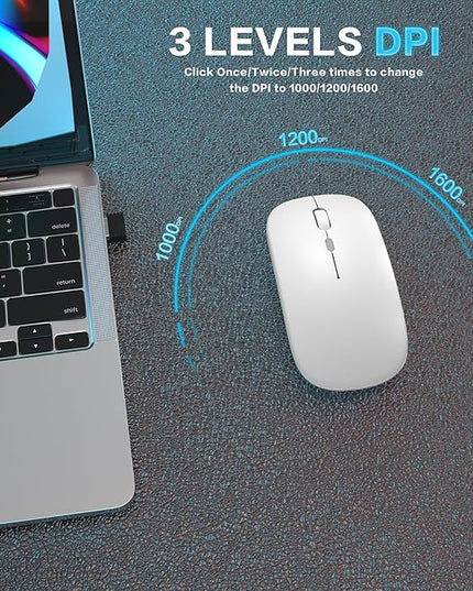Wireless Bluetooth Mouse Rechargeable Laptop Mice Use Portable(Bluetooth5.2 and USB 2.4G) Dual Mode Connection Silent Slim Computer Mouse for Laptop/iPad Tablet/Apple MacBook/PC(Bright White)