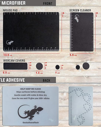 Mouse Pad Adhesive Bottom - Sticks to Any Surface - Portable - Webcam Covers and Screen Cleaner Included (Ruler)