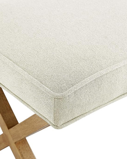 Amazon Basics Small Ottoman Foot Rest, Mid-Century Modern X Square Polyester Foot Stool, Linen, Ivory White, 18"D x 19.8"W x 18.3"H