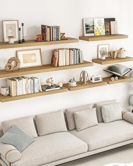 RICHFOCUS 72Inch Floating Shelves for Wall 2 Pack Shelves for Bedroom|Kitchen|Bathroom Wall Mounted Rustic Wood Floating Shelf with Invisible Brackets for Books|Storage|Decor, Oak