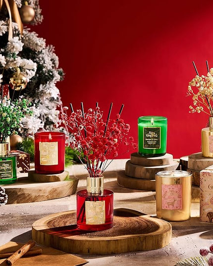 Airkeep Christmas Reed Diffuser Set,3.38 fl oz (100 ml) Reed Diffuser - Balsam&Cedar Oil Diffusers with 8 Reed Sticks, Home Fragrance Reed Diffuser for Bathroom Shelf Decor
