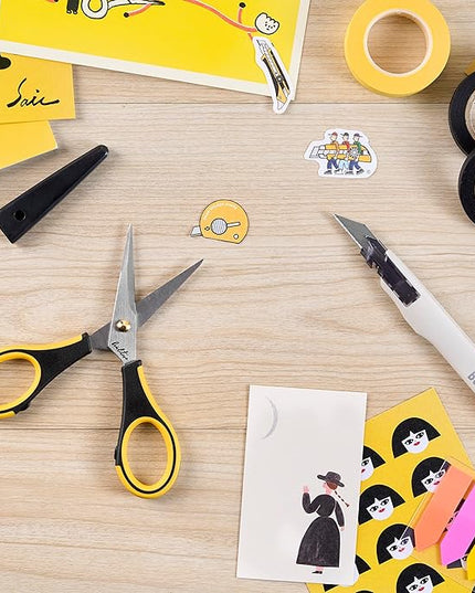 Beaditive Precision Craft Scissors - Stainless Steel Blades With Safety Cap - Ultra Sharp Tip & Non-Slip TPR Handles - For Adult & Kid Paper Crafting, Scrapbooking, Home, Office, and School Use