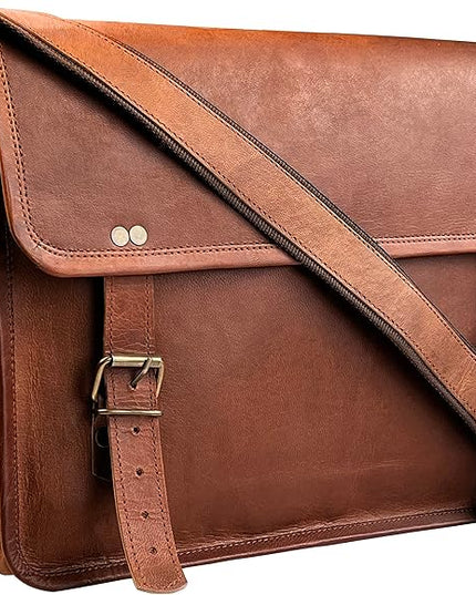 RUSTIC TOWN Leather Messenger Bag for Men Women - Full Grain Leather Laptop Satchel Office Shoulder Bag