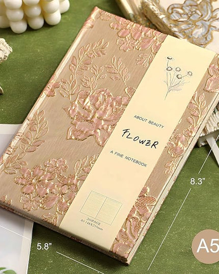 Hardcover Journal, Flower Notebook, A5, 6x8, Lined Pages, Lay-flat, Beautiful Journal for Women, Journal for Writing, Personal Notebook, Self Care Journal, Plum Blossom, Pink, Wintersweet