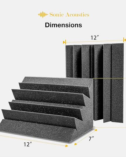 Sonic Acoustics 12 Pack Acoustic Foam Panels 7" X 7" X 12" Sound Absorbing Panel, Bass Trap Studio Foam, Corner Block Finish, Sound Panels Soundproof Sound Insulation Absorbing