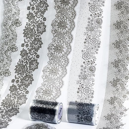AuriicLeaf Lace Dream PET Tape Set, 6 Rolls of Elegant Floral Stickers for Scrapbooking, Journaling, DIY Crafts, and Art Supplies