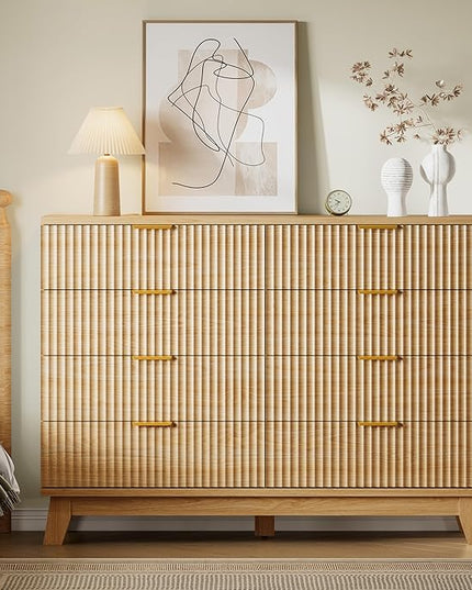 BORNOON 53" Tall Dresser for Bedroom, 8-Drawer Fluted Chest of Drawers, Modern Wood Highboy with Metal Slides and Handles, Anti-Tip Kit, Vertical Clothes Storage Organizer for Apartment, Closet