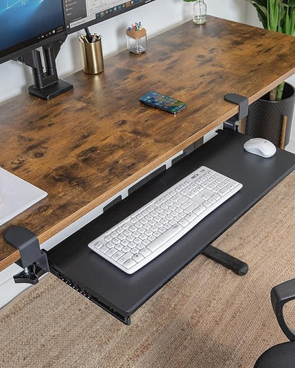 Mount-It! 30” Extra-Wide Clamp-On Under Desk Keyboard Tray, Large Slide-Out Keyboard Drawer for Desk, Ergonomic Pull-Out Platform with Smooth Gliding Tracks, No-Drill C-Clamp Mount