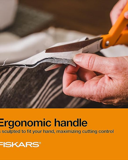 Fiskars 8" Original Orange-Handled Stainless Steel Scissors, Ergonomic and Keeps Material Flat, Sharp All-Purpose Paper and Fabric Scissors for Office, Arts, and Crafts