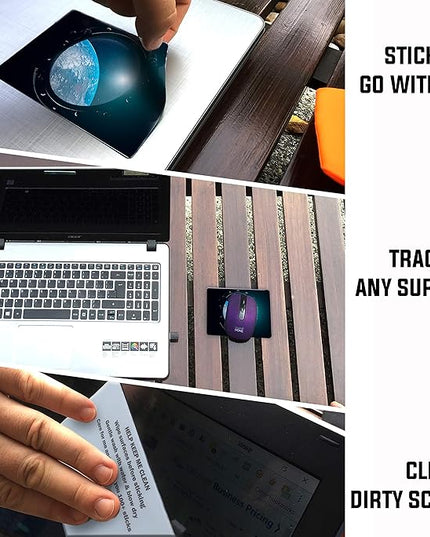 Mouse Pad Adhesive Bottom - Sticks to Any Surface - Portable - Webcam Covers and Screen Cleaner Included (Space Window)