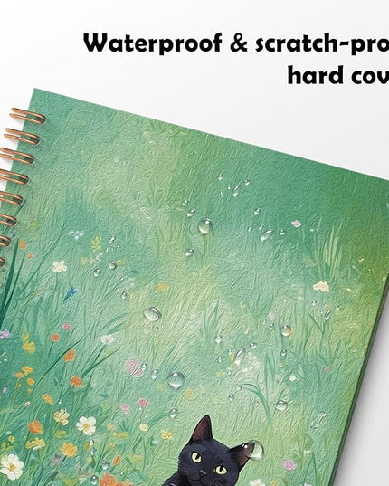 ROXMART Black Cat Wildflower Field Spiral Notebook, Black Cat Gifts Journal, Gifts for Cats Lovers, Rustic Floral Cute Kitty Kitten Hardcover Notebook Journal, 5.5x8.3 Inch