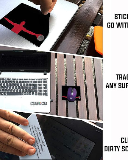 Mouse Pad Adhesive Bottom - Sticks to Any Surface - Portable - Webcam Covers and Screen Cleaner Included (Basketball)