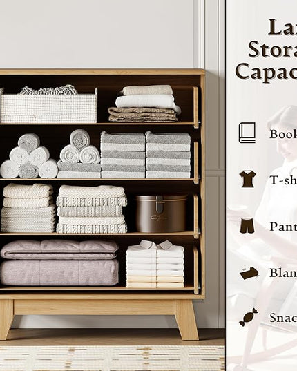 BORNOON 39" Tall Dresser for Bedroom, 4-Drawer Fluted Chest of Drawers, Modern Wood Highboy with Deep Storage, Metal Slides & Handles, Anti-Tip Kit, Vertical Clothes Organizer for Apartment, Nursery