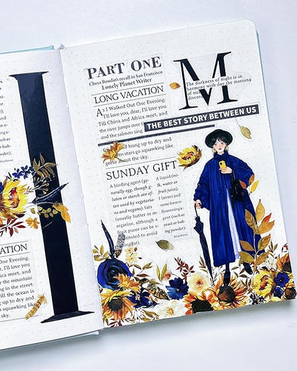 WT PET Tape, Floral Sunflower & Navy Design, Wide Decorative Craft Tape, Single Roll, Clear Transparent Tape for Bujo Planner & DIY Scrapbooking Supplies