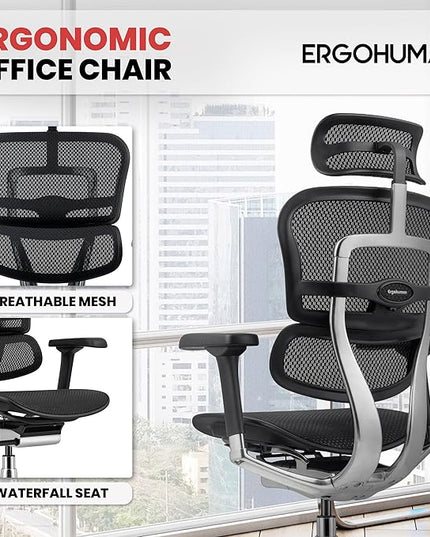 Ergohuman Eurotech ME7ERG GEN2 High Back Mesh Office Chair with Tilt Tension Control, Tilt Lock, Back Angle, Back Height, Synchro Tilt, Seat Height, Seat Depth, and Arm Height Adjustments, Black