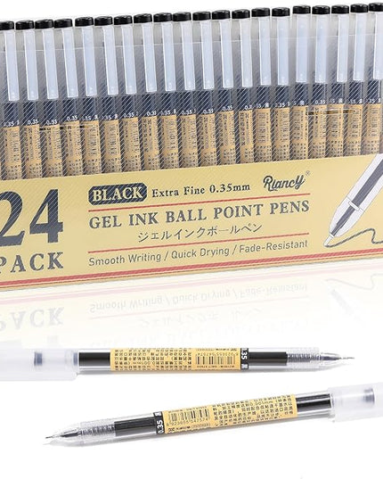 RIANCY Black Gel Ink Pens, 0.35mm Extra Fine Point Tip Smooth Writing Rollerball Pens, Japanese Style No Smudge Ballpoint Pen, Quick Drying for Journaling Office School Stationery Supplies 24pcs