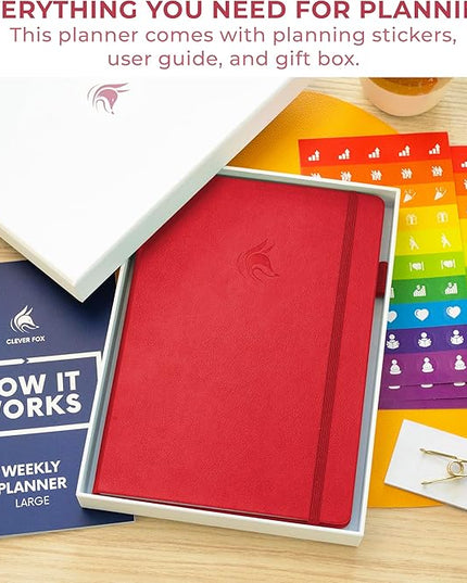 Clever Fox Planner Large – Undated Weekly & Monthly Planner for Productivity, Time Management & Goals – Organizer Journal – 7x10” (Red)