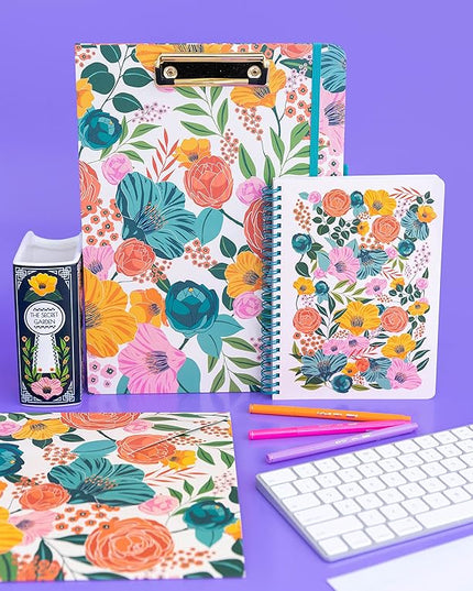 Steel Mill & Co Cute Floral Mini Spiral Notebook, 8.25" x 6.25" Journal with Durable Hardcover and 160 Lined Pages, Garden Blooms (Cream)