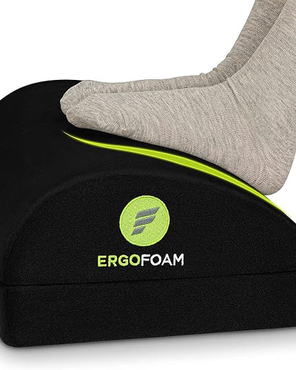 ErgoFoam Chiropractor-Endorsed Orthopedic Teardrop Design 2in1 Adjustable Under Desk Foot Rest for Lumbar Back Knee Pain (Black)