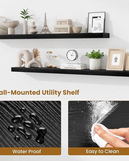 Fun Memories 55 Inch Floating Shelves Bedroom, Large Extra Floating Shelf Set of 2 with Invisible Brackets, Black