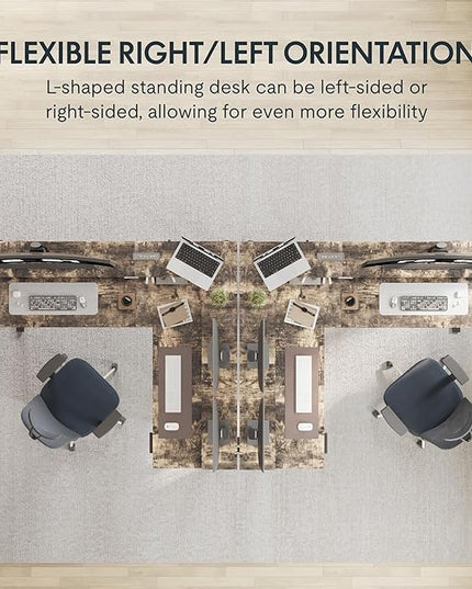 FLEXISPOT 71'' L Shaped Standing Desk Electric Corner Table with Shelf, 4 Storage Drawers, Adjustable Computer Workstation for Home, Office, Game, Studio, Rustic Brown Top + Black Frame