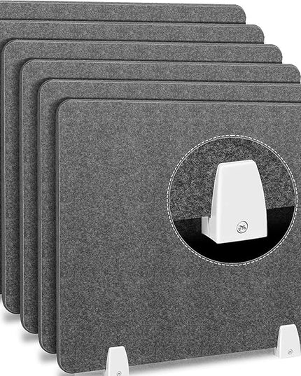 6 Pcs Desk Divider Privacy Panel 20 x 24 Clamp-on Acoustic Freestanding Desktop Partition Dividers with Aluminum Guard Clamps for Office Student Sound Proof Reducing Noise Visual Distractions(Gray)