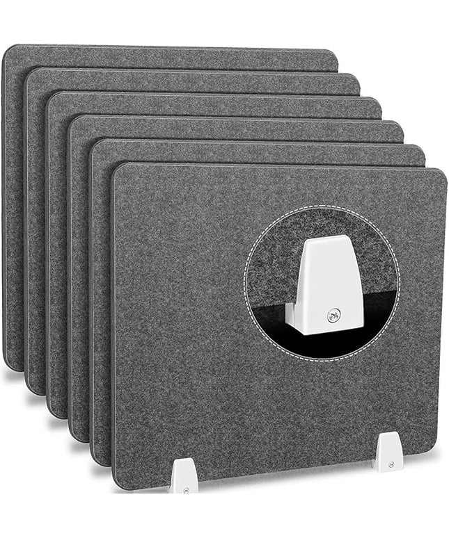 6 Pcs Desk Divider Privacy Panel 20 x 24 Clamp-on Acoustic Freestanding Desktop Partition Dividers with Aluminum Guard Clamps for Office Student Sound Proof Reducing Noise Visual Distractions(Gray)