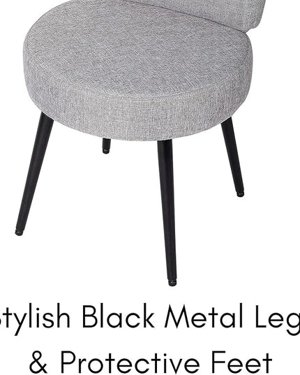 BIRDROCK HOME Linen Chair w/Back - Small Padded Footrest - Compact Round Ottoman Foot Stool - Living Room, Office, Dorm Chair - Upholstered Soft Seating - Black Metal Legs - Couch, Desk, Sofa - Grey