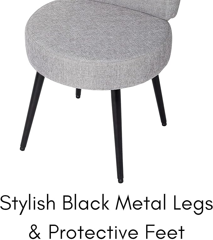 BIRDROCK HOME Linen Chair w/Back - Small Padded Footrest - Compact Round Ottoman Foot Stool - Living Room, Office, Dorm Chair - Upholstered Soft Seating - Black Metal Legs - Couch, Desk, Sofa - Grey