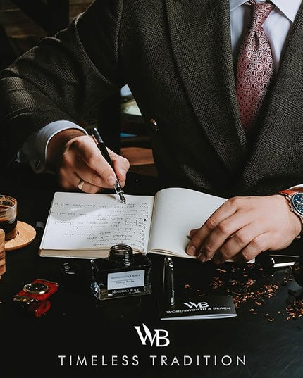 Wordsworth & Black Majesti Fountain Pen-(Black Chrome), Luxury Case, Stainless Steel; Medium Nib- Ink Cartridges, Refillable Ink Converter-Calligraphy Pen-Best Business Gift Set for Men & Women