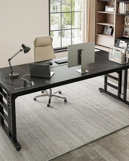 Coleshome 78 Inch Executive Desk with USB Ports, Large Computer Desk with Extra Thick, Long Mordern Office Desk, Workstation Business Furniture for Home Office, Black