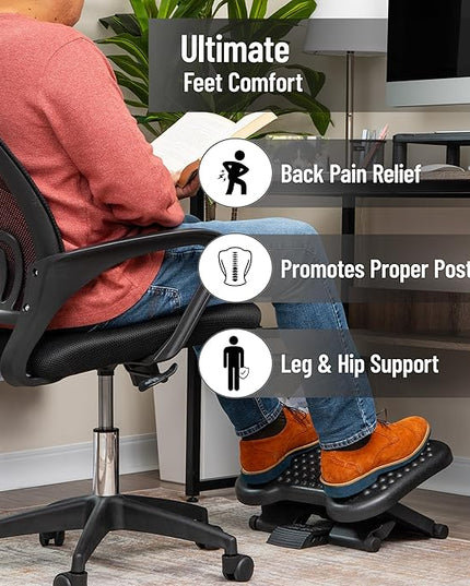 Mind Reader Foot Rest, Under Desk at Work, Ergonomic, Height Adjustable, Office, Plastic, 17"L x 13"W x 6.25"H, Black