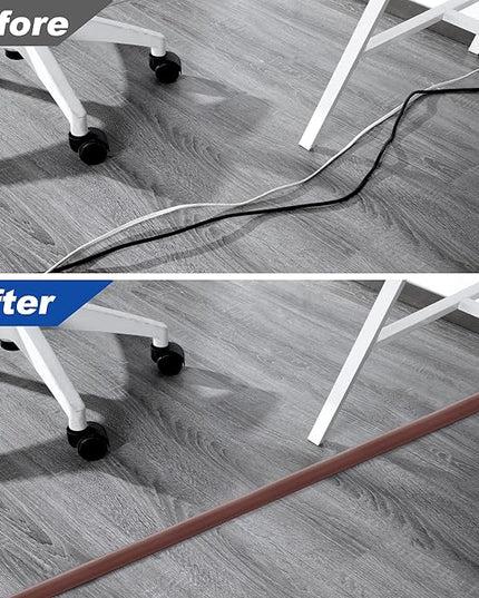 4ft Cord Hider Floor, LZEOY Heavy Duty Cord Covers for Wires on Floor, Brown Floor Cable Management, Hide Cord Cover Floor, Electrical Cable Hider Cord Protector Floor, Cable Cavity: 0.78" W x 0.32" H