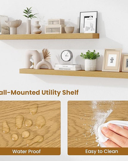 Fun Memories Floating Shelves 48 Inch, Extra Large Wood Shelf Set of 2, Hanging Wall Shelves for Bathroom, Living Room, Kitchen, Bedroom, Oak