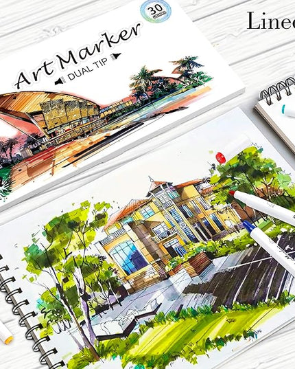 Dual Tip Alcohol Based Art Markers, Lineon 30 Colors Alcohol Marker Pens Perfect for Kids Adult Coloring Books Sketching and Card Making