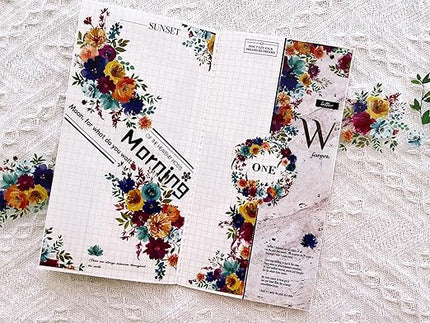 WT Pretty Florals Wide PET Tape, Single Roll, Original Designs, Floral Decorative Tape, Transparent Craft Tape for Bujo Planner & DIY Supplies, Watercolor Flowers