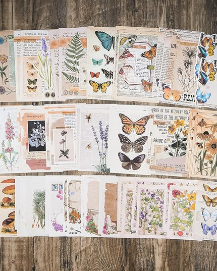 Knaid Vintage Scrapbook Supplies Pack (200 Pieces) for Junk Journal Bullet Journals Planners Botanical Paper Stickers Craft Kits Aesthetic Cottagecore Collage Album (Nature)