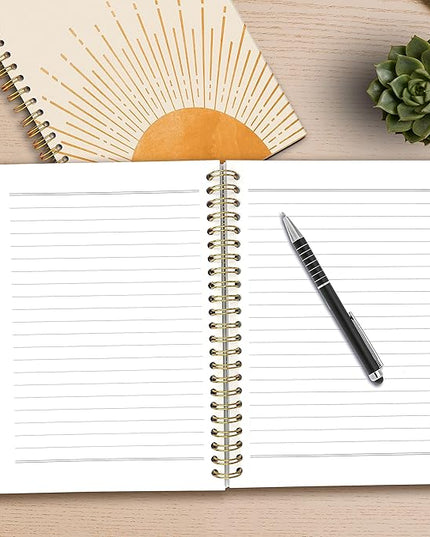 Abstract Boho Sun Sunrise Sunset Sunshine Spiral Notebook College Ruled 5.5×8.3 Inches Hard Cover Journal Notebooks for Journaling Writing Work Office Notes Women,Boho Sun Lover Gifts for Women